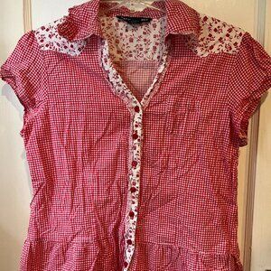 Red and White Gingham Top Women Antilia Femme Size L